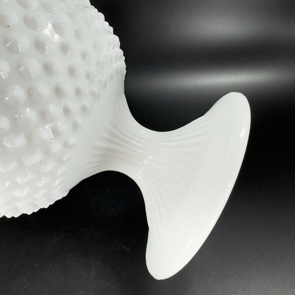 Fenton White Hobnail Footed Compote Ruffled Rim Edges Pedestal Bowl Dish Vintage - Picture 7 of 16
